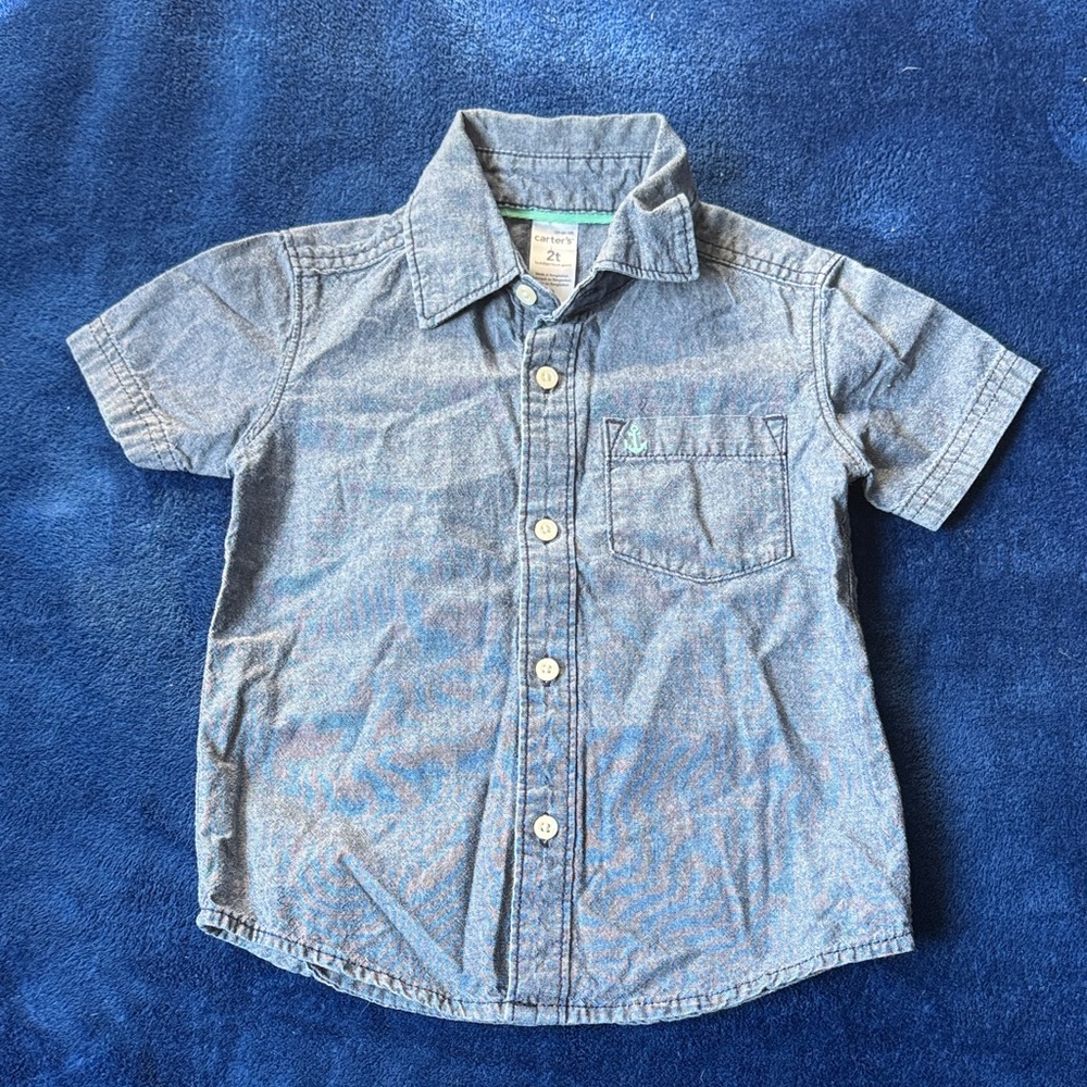 Toddler Short-Sleeve Chambray Button-Up Shirt - Light Blue